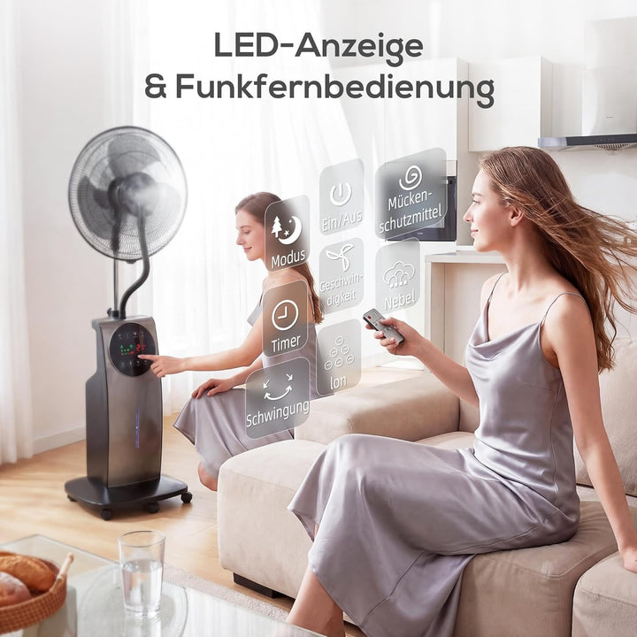 HOMCOM Ventilator mit Wasserkühlung, Luftbefeuchter, Leise Standventilator mit Sprühnebel, Mückensch