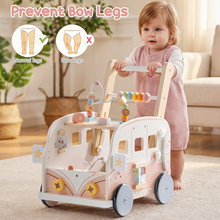 ROBOTIME Holz Baby-Lauflernwagen, Multifunktionale Aktivitäts-Lauflernhilfe mit Höhenverstellung und