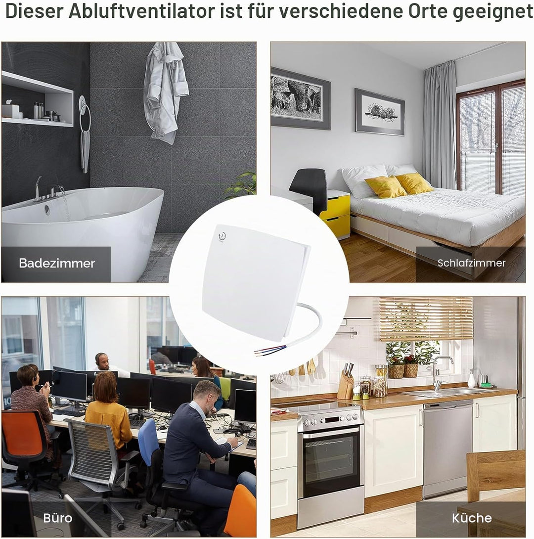 Anesty Badlüfter 100mm mit Nachlauf, 95m³/h 12W Abluftventilator Leiser Wandventilator WandLüfter mi