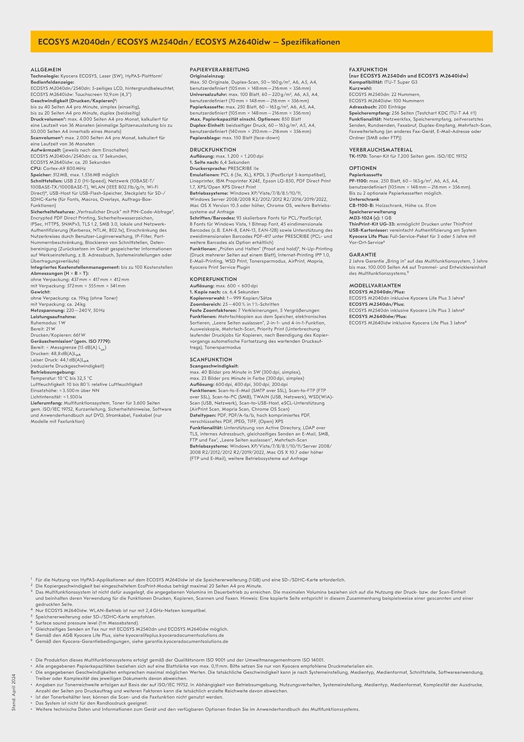 Kyocera Ecosys MA4000fx Multifunktionsdrucker Schwarz Weiss. 40 Seiten pro Minute. Drucker Scanner K