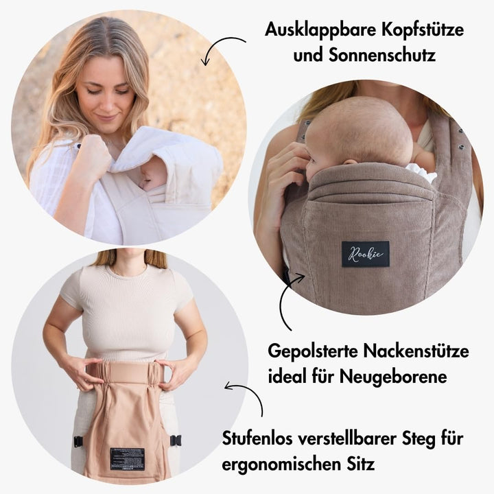 Rookie Babytrage ab Geburt - Ergonomisch, Bequem, Bio-Stoffe - Premium Elite Design - Baby Trage sch