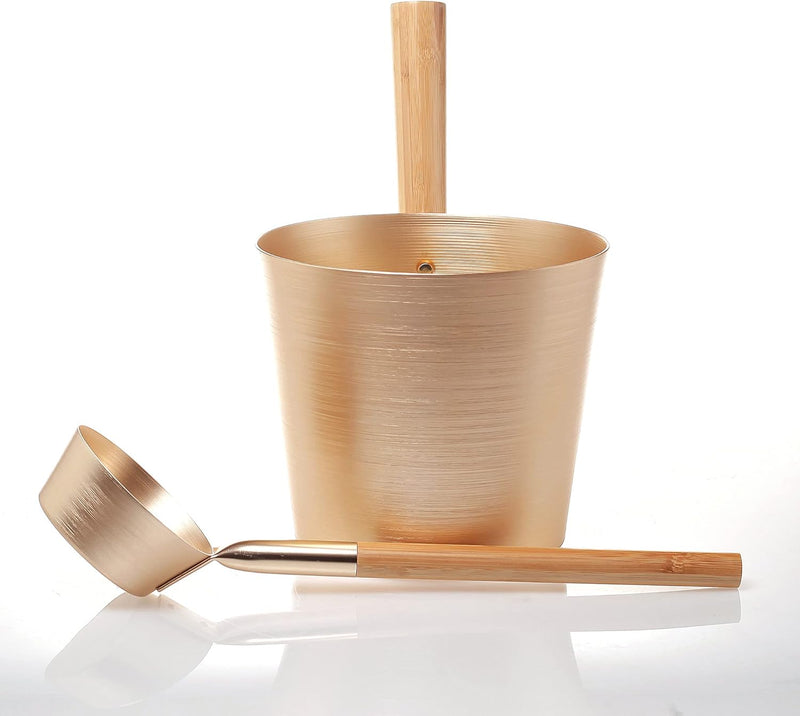 SULENO - Sauna Set ANEA Aufgusskübel Schöpfkelle Saunakübel Kübel Kelle (gold
