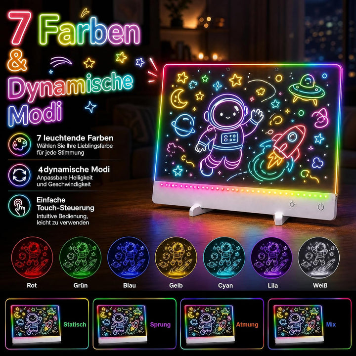 LED Maltafel Kinder, Wiederaufladbares LED Zeichenbrett mit 7 Farben