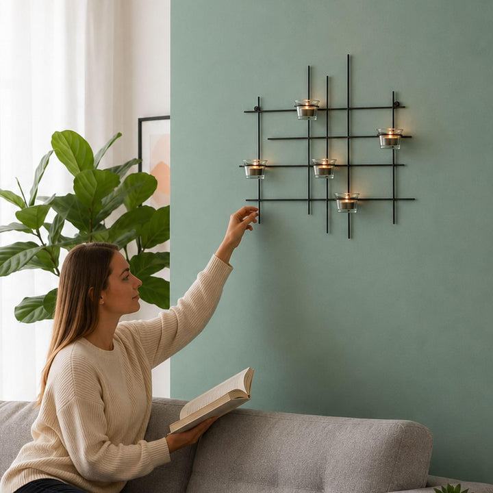 DanDiBo Wandteelichthalter Metall Leuchter 5XXL Wandkerzenhalter 50 cm Teelichthalter Wand Kerzenhal