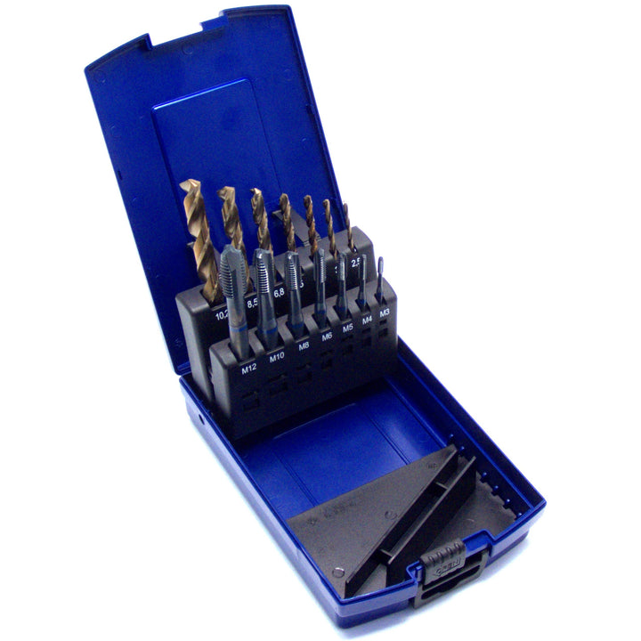 WSH-TOOLS Maschinengewindebohrer Set Blauring Durchgangsloch M3, M4, M5, M6, M8, M10, M12 HSSE-Co5 1