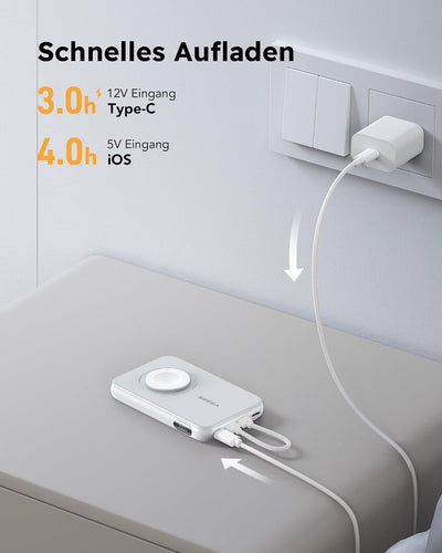 VEGER Mini Power Bank 20W PD, 10000mAh Powerbank mit Apple auf USB C Kabel, mit Apple Watch Laden, 2