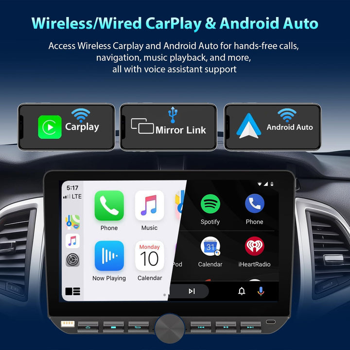 Autoradio 1Din mit drehbar Bildschirm(10.1"), Kompatibel mit [Wireless] Apple CarPlay/Android Auto B
