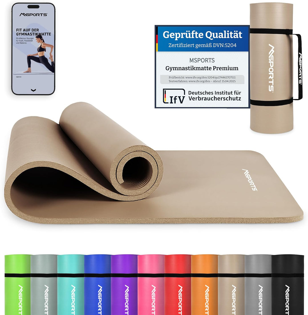 MSPORTS Gymnastikmatte | Yogamatte Premium rutschfest inkl. Tragegurt + Übungsposter + Workout App I