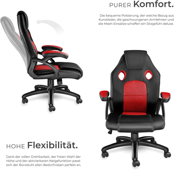 tectake® Racing Bürostuhl, Gaming Stuhl mit Wippfunktion, Chefsessel, Drehstuhl mit Rollen, höhenver