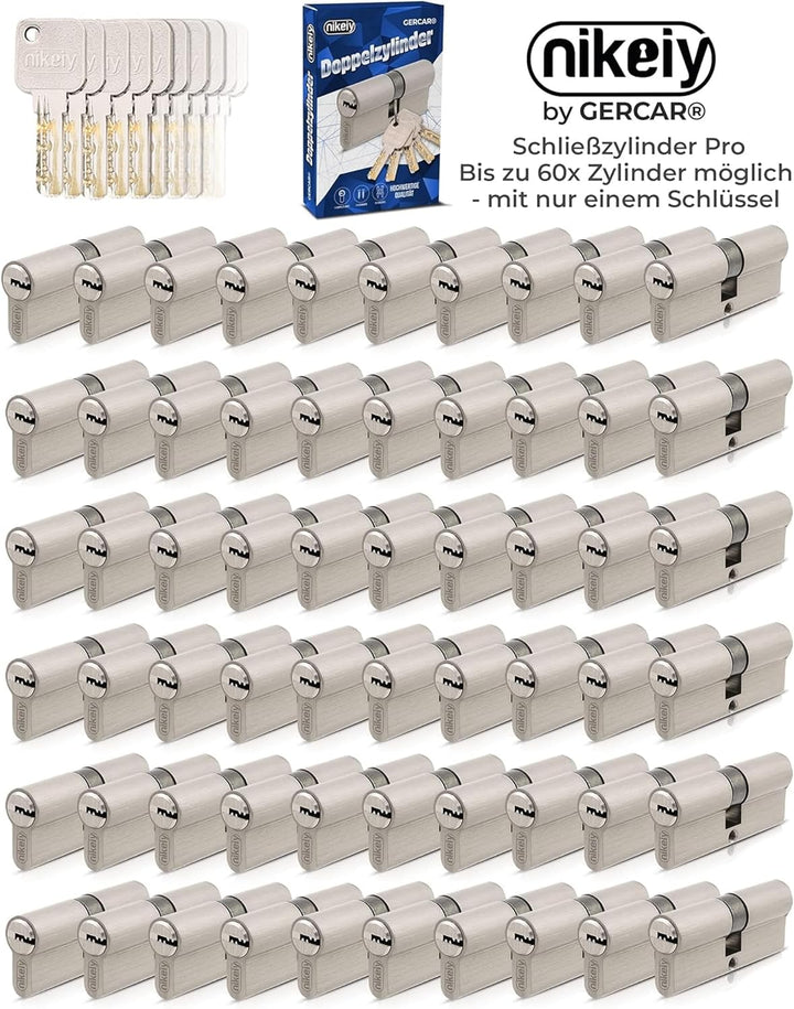 GERCAR Pro 3x Knaufzylinder 30/30 gleichschliessend Set 3 Schliesszylinder mit Knauf inkl. 15 Schlüs