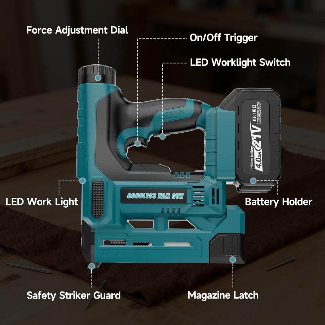 Cordless Nail Gun with 2 x 4.0Ah Batteries, 18 Gauge 2 In 1 Electric Brad Nailer &amp; Staple Gun with 1