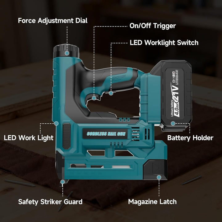 Cordless Nail Gun with 2 x 4.0Ah Batteries, 18 Gauge 2 In 1 Electric Brad Nailer &amp; Staple Gun with 1