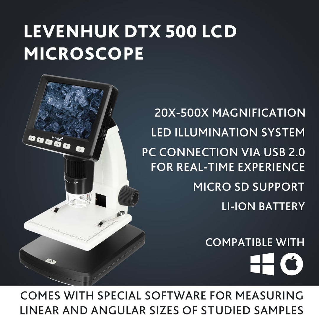 Levenhuk DTX 500 LCD – Digitalmikroskop mit 3,5" Bildschirm, 20–500x Zoom, integrierter Kamera, Foto