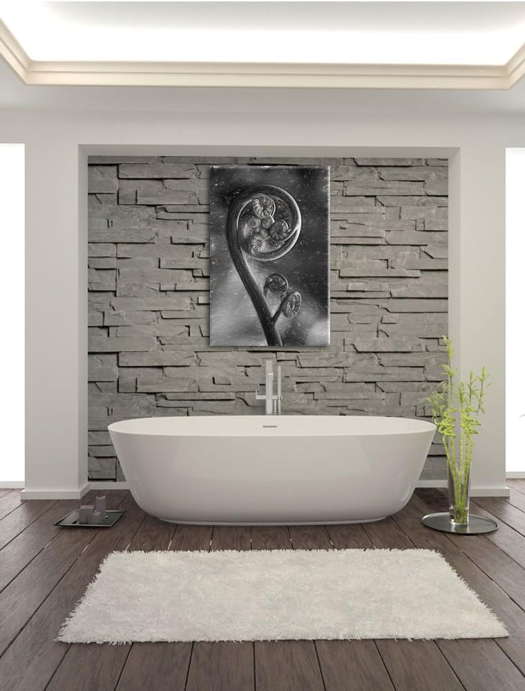 Pixxprint Blatt von Einer Farne im Wald / 100x70cm Leinwandbild bespannt auf Holzrahmen/Wandbild Kun