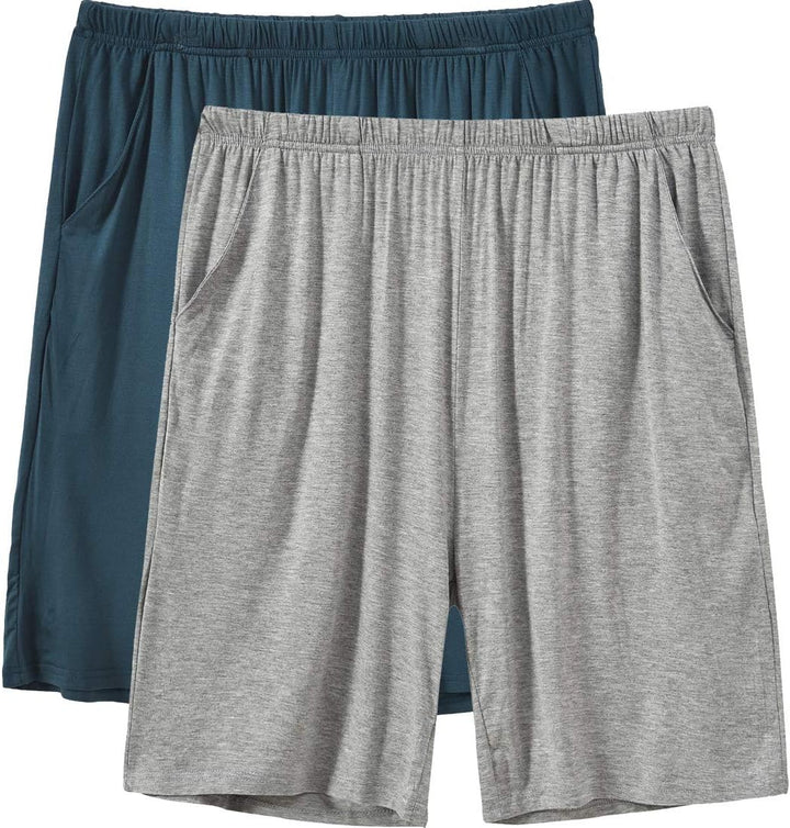MoFiz Pyjamahose Herren Schlafanzughose Kurz Modal Schlafshorts Weit Loungewear, 2 Pack-03