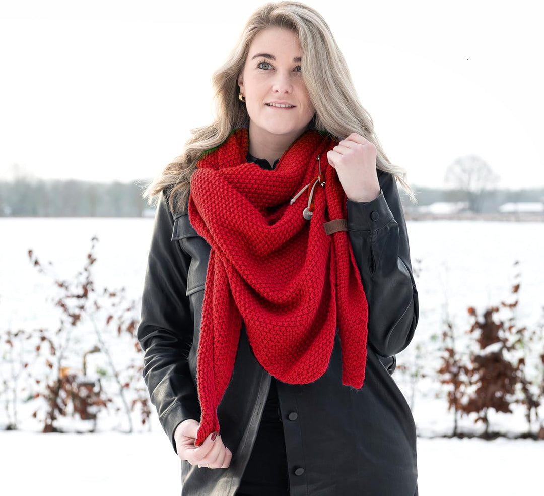 KNIT FACTORY - Dreiecksschal Coco - Damen Strickschal mit Wolle - Umschlagtuch für den Herbst und Wi