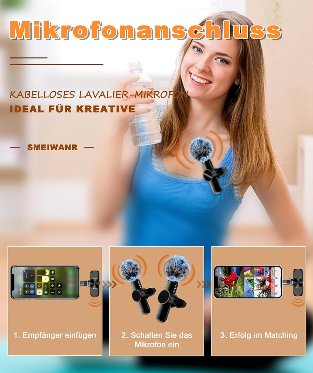 Lavalier Mikrofon Kabellos, Handy USB C Mikrofon für i*Phone iPad Android Handy, Plug and Play Mini