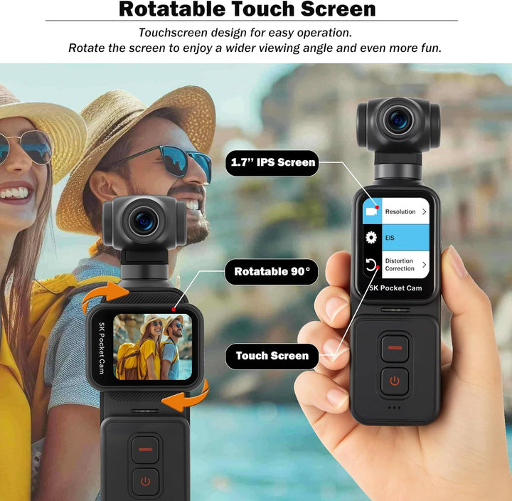 ydi 5K Bodycam Vlog Kamera mit Touchscreen, Körperkamera POV WLAN Pocket Action Cam mit Elektrisch 2