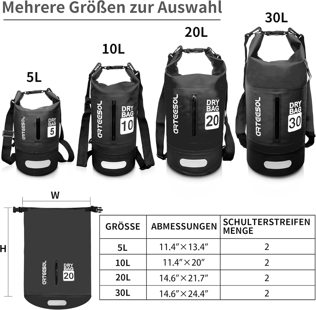 Dry Bag - 5L 10L 20L 30L Waterproof trockener Beutel/Sack wasserdichte Tasche mit Langem justierbare