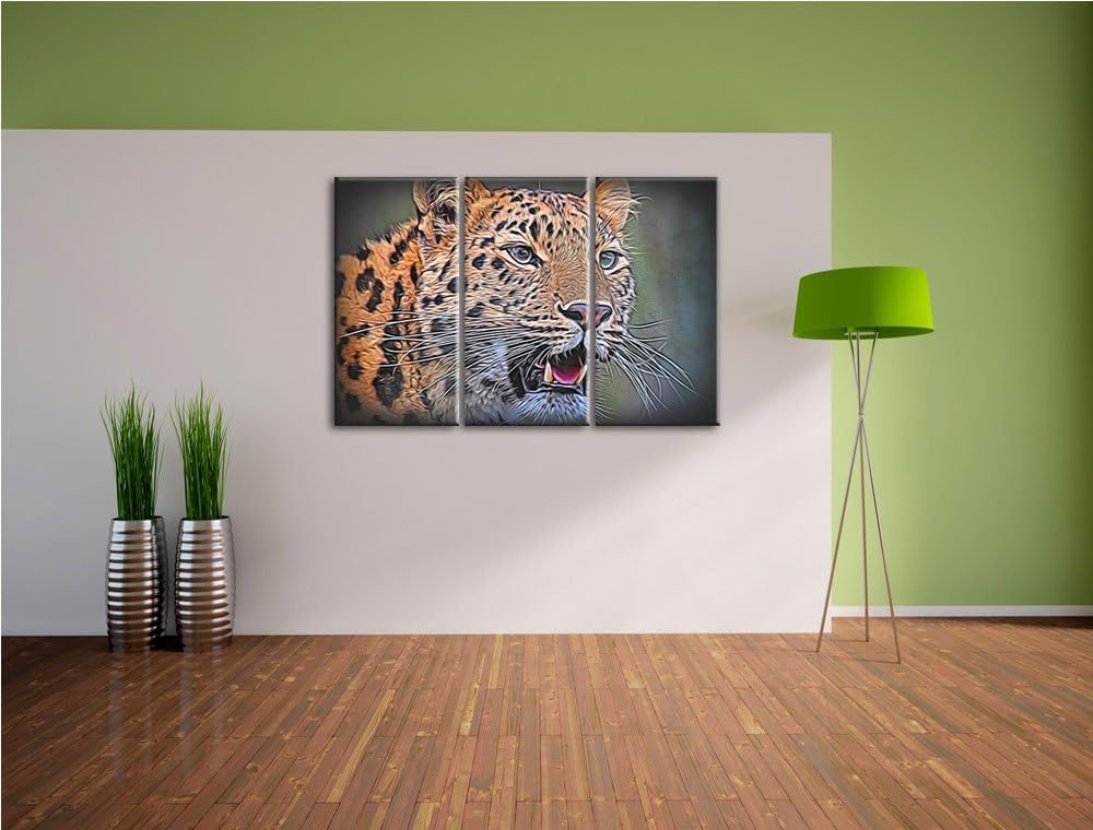 ausgewachsener Leopard NewArt 3-Teiler Leinwandbild 120x80 Bild auf Leinwand, XXL riesige Bilder fer