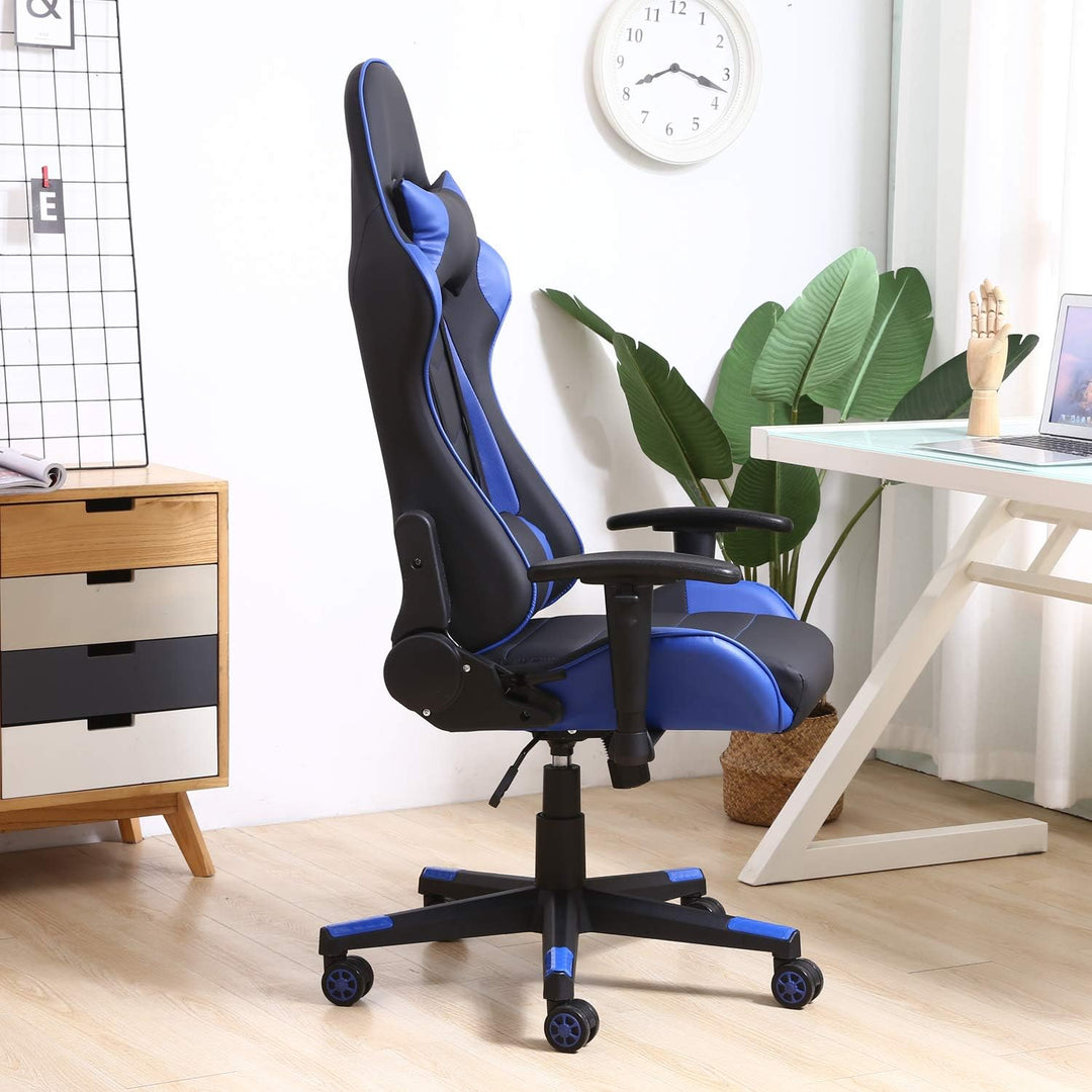 VS Venta-stock Bürosessel Gaming Professional Racer Blue, Stuhl mit Kopfstütze und Lendenkissen (Kun