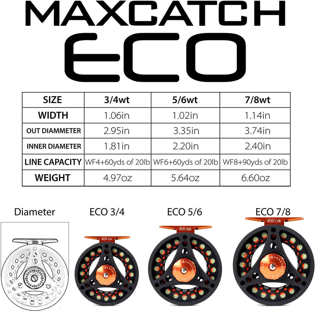 MAXIMUMCATCH ECO Serie Fliegenrolle grosser Spulenkern mit Druckguss-Aluminum-Körper Fliegenfischen