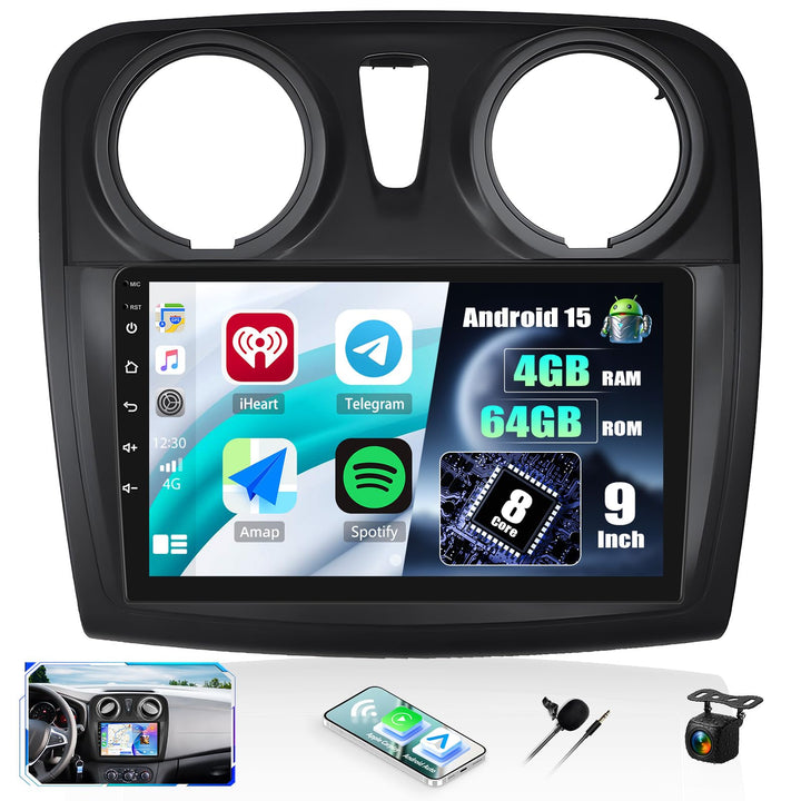 CAMECHO 4+64G 8-Kern Android 15 Qualcomm Autoradio für Renault Dacia Sandero 2014-2017 mit Rückfahrk