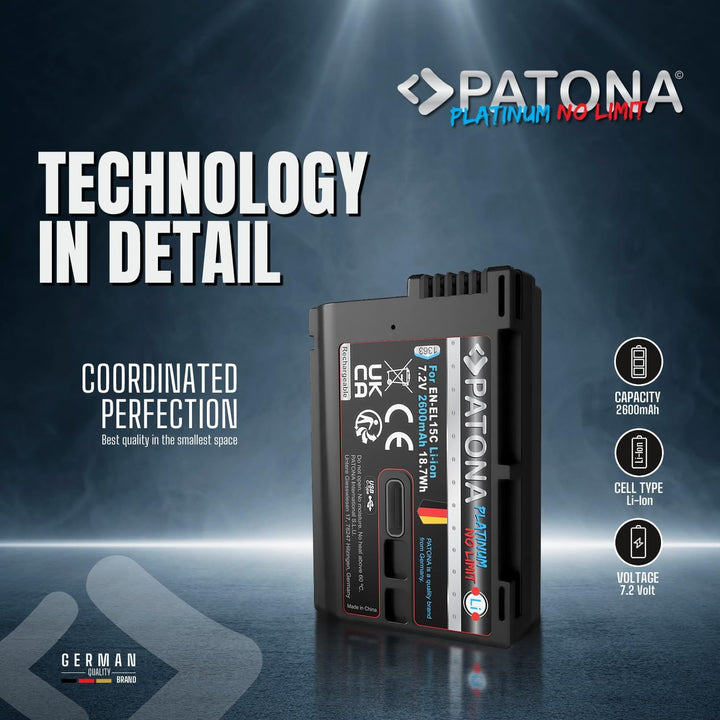 PATONA Platinum EN-EL15c USB Kamera Akku (2600 mAh) mit direkt USB Eingang (USB-c) 1363 - Kompatibel