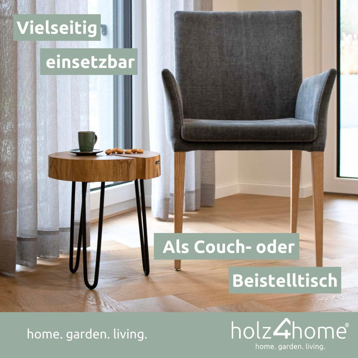holz4home® Couchtisch mit massiver Baumscheibe aus Eiche | Baumkante | Baumstamm | Exklusives Loft D