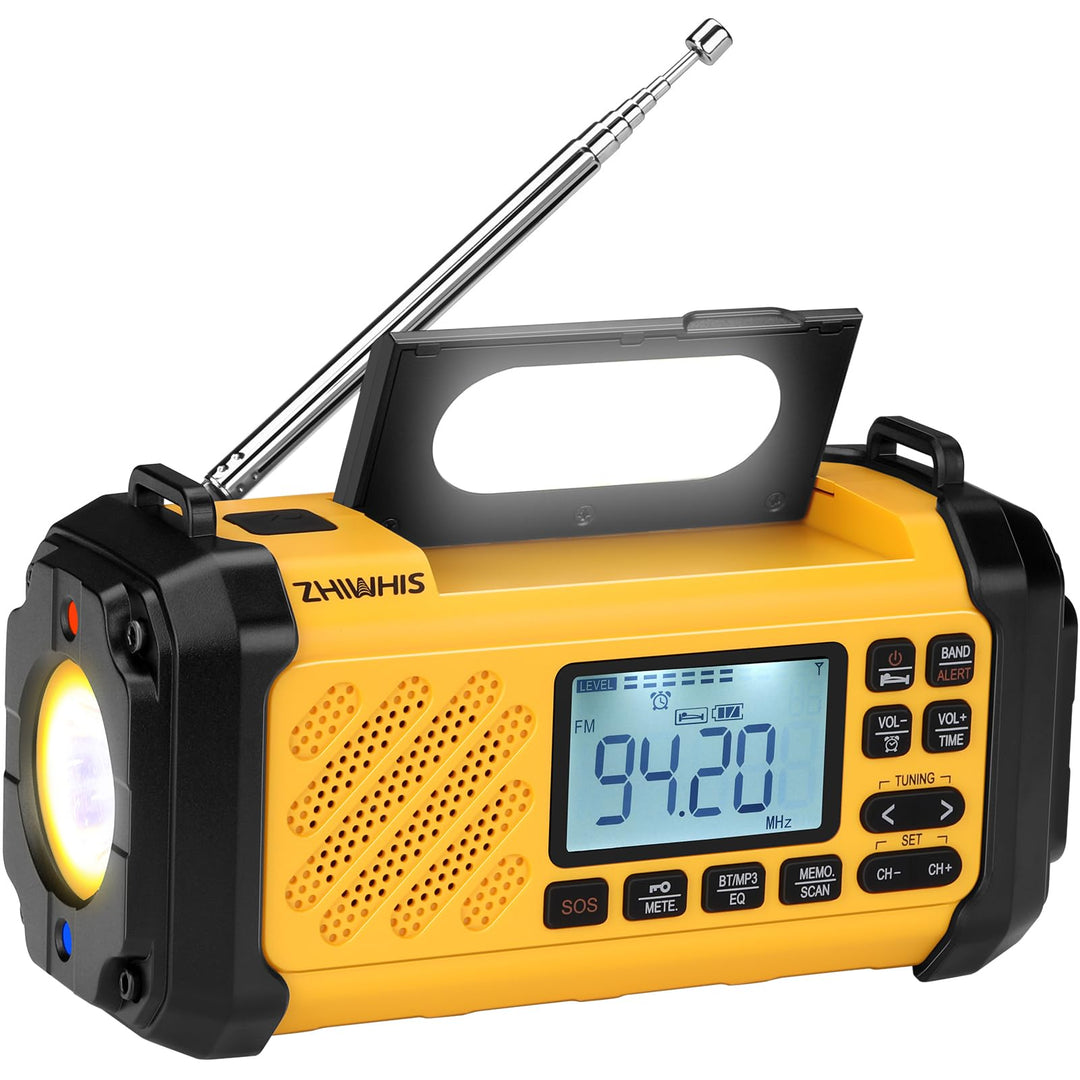 ZHIWHIS Notfall-Radio mit Bluetooth, 10000mAh FM/AM/SW/VHF/NOAA Wetterradios mit Warnungen, Handkurb
