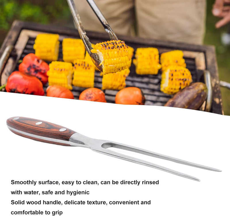 Fleischgabel, Tranchiergabel, Edelstahl, Fleisch-Serviergabel, Grillgabel mit Holzgriff, für Küche,