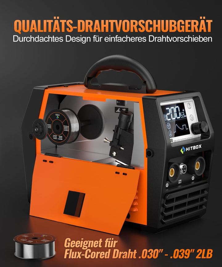 HITBOX Fülldraht Schweissgerät ohne Gas, 200A 230V Fülldraht Schweissgerät 4-in-1 Funktion Gasloses