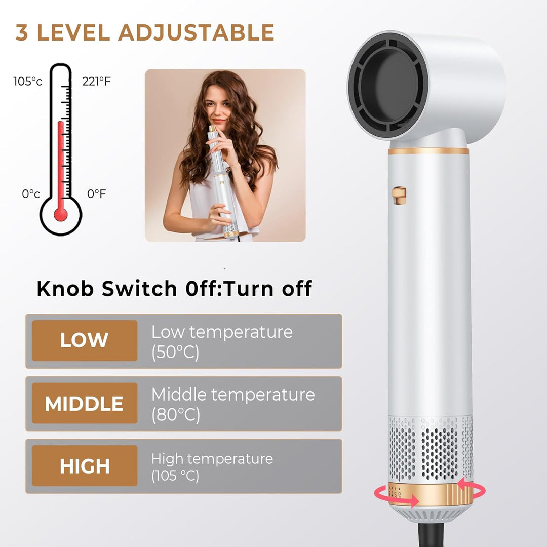 Föhnbürste 5 in 1,Air Styler, 30mm Air Curling, 1000W Haartrockner, 3 Temperatur und Windgeschwindig
