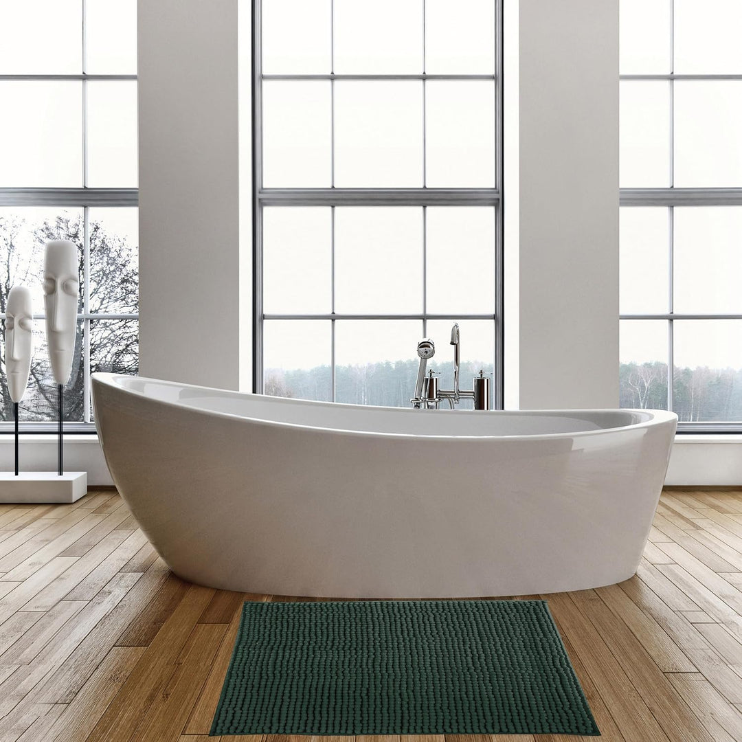 MSV Badteppich Badvorleger Duschvorleger Chenille Hochflor Badematte 60x90 cm – Dunkelgrün Dunkelgrü