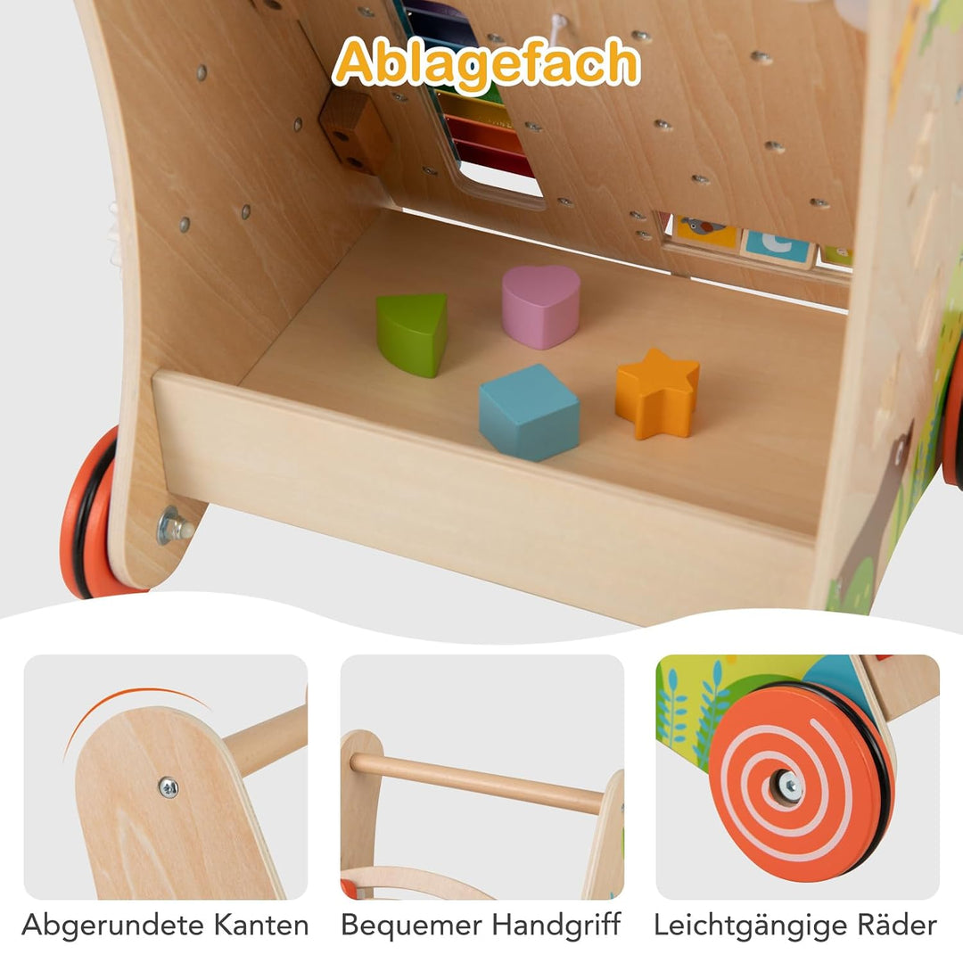 COSTWAY Lauflernhilfe Holz, Baby Lauflernwagen mit Griff, Stauraum und Rädern zum Schieben und Ziehe