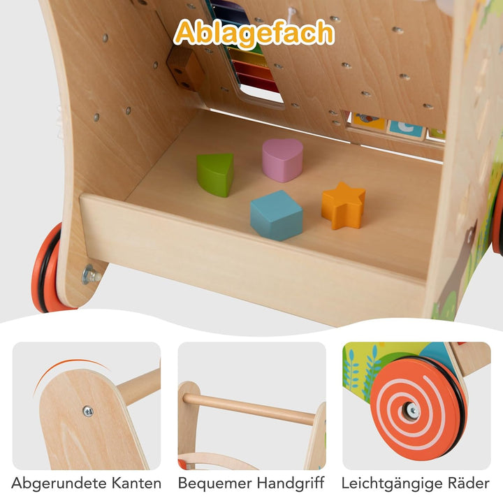 COSTWAY Lauflernhilfe Holz, Baby Lauflernwagen mit Griff, Stauraum und Rädern zum Schieben und Ziehe