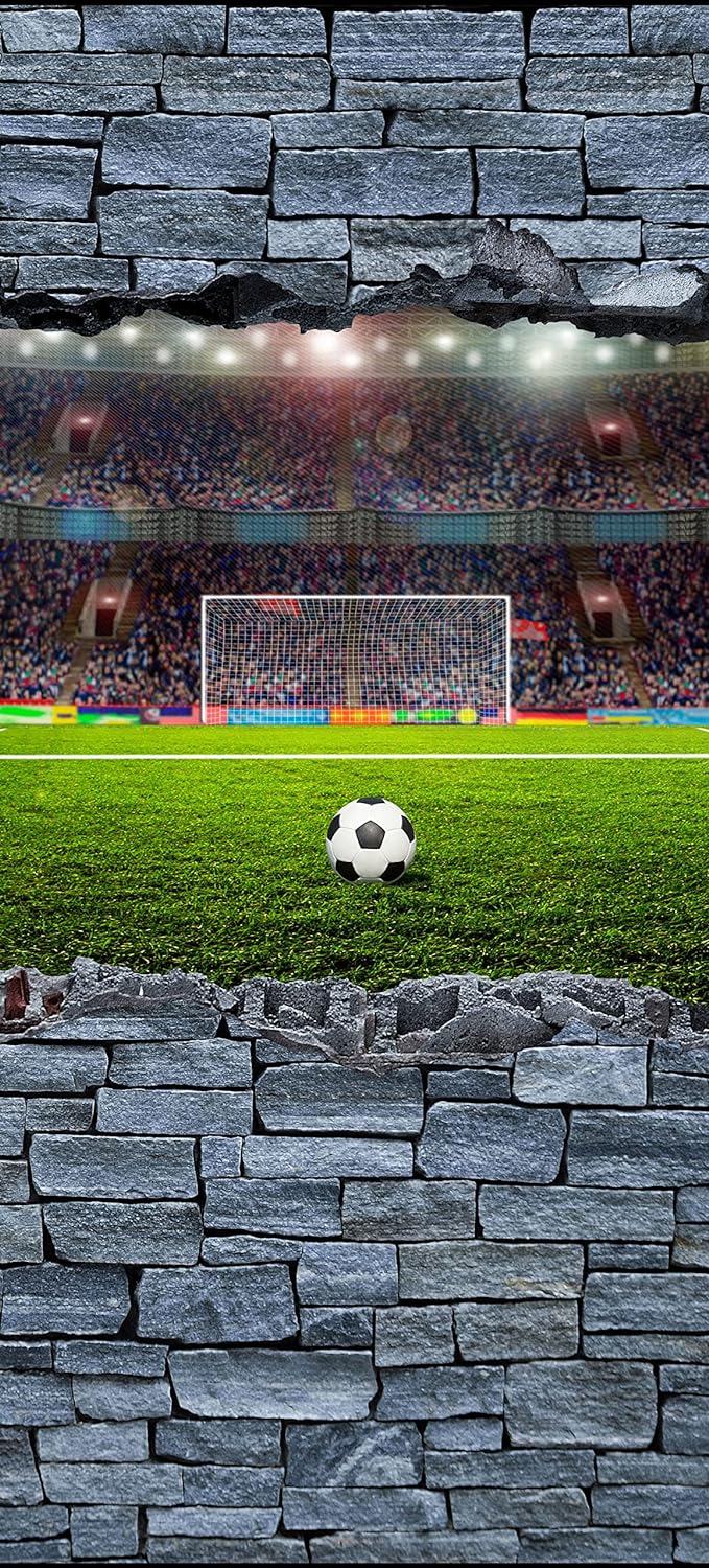 wandmotiv24 Türtapete 3D Fussballfeld - grobe Steinmauer 80 x 200cm (B x H) - Dekorfolie selbstklebe