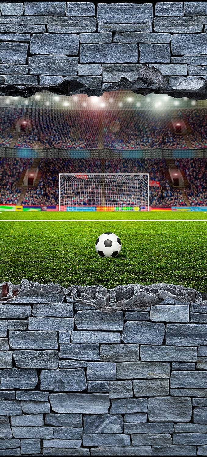 wandmotiv24 Türtapete 3D Fussballfeld - grobe Steinmauer 70 x 200cm (B x H) - Dekorfolie selbstklebe