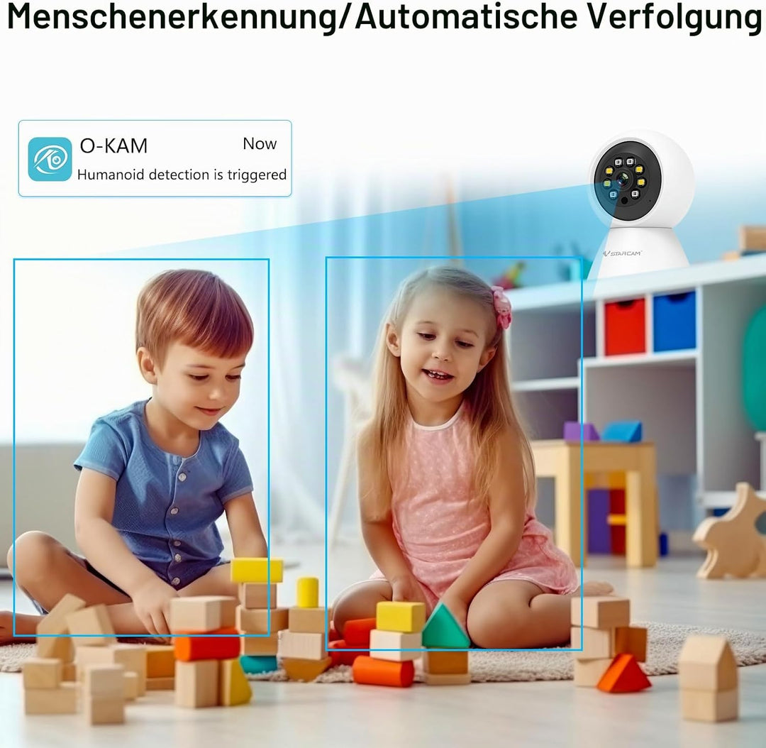 VSTARCAM WLAN Überwachungskamera Innen – 360° Pan/Tilt Kamera 3MP Full HD mit Nachtsicht, Bewegungse