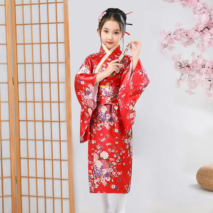 KRUIHAN Kimono Kinder,Satin Kimono Kleid,Kimono Morgenmantel Japanisch Kinder,Halloween Kostüm Mädch