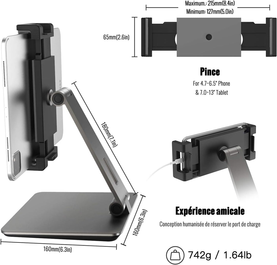 Tablet-Halterung, verstellbare Halterung aus Aluminium, hohe Festigkeit, 360 ° drehbar, geeignet für