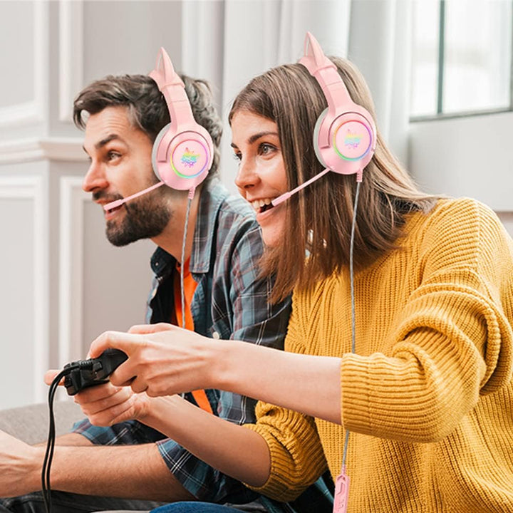 Gaming-Headset Pink, Niedliches Katzenohr-Headset, 7.1-Surround-Sound-Gaming-Headset Mit Einstellbar