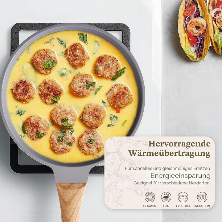 RIOVARM Keramik Antihaft beschichtung Bratpfannen-Set Induktion Pfannenset 20cm 24cm 28cm mit Holzma