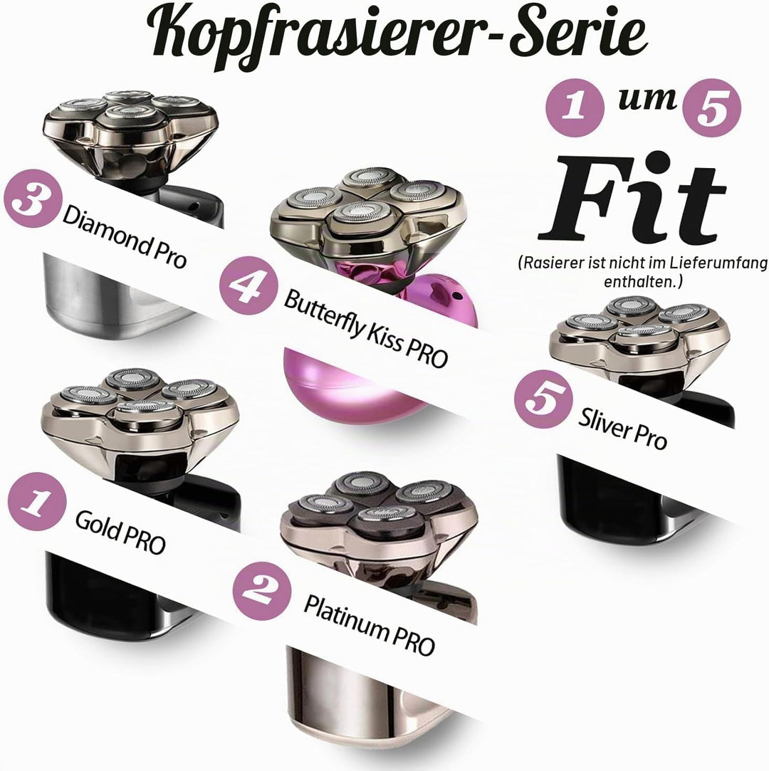 Rotationskopf 4 Köpfe für Elektrorasierer – Kompatibel mit Pitbull Skull Shaver, Butterfly Kiss Pro