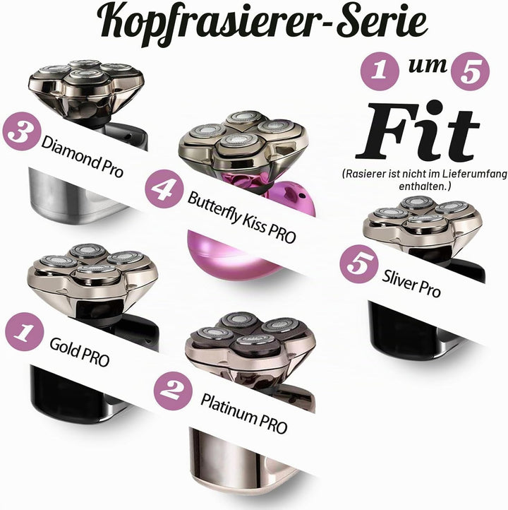 Rotationskopf 4 Köpfe für Elektrorasierer – Kompatibel mit Pitbull Skull Shaver, Butterfly Kiss Pro