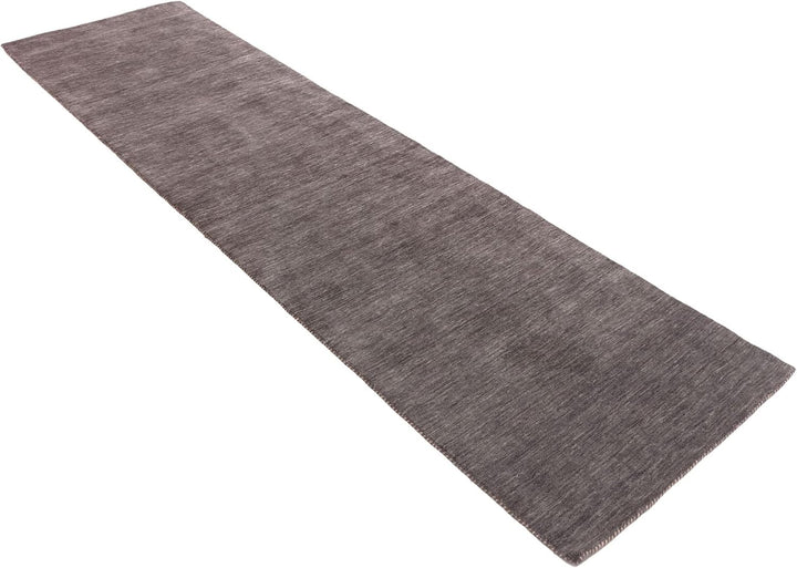 RUG PRINCE Wollteppich Gabbeh Uni 80x200 Handgewebt Läufer Schwarz Einfarbig Handarbeit Schwarz 80x2