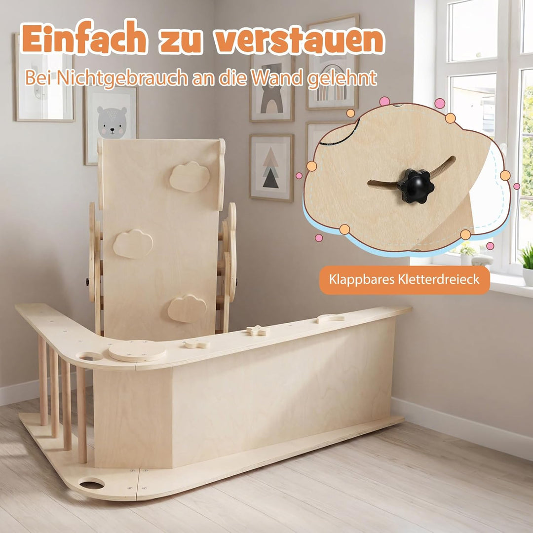 COSTWAY Kletterdreiecke Indoor 3er Set, klappabres Kletterdreieck mit Rutsche, Rampe, Kletterleiter,