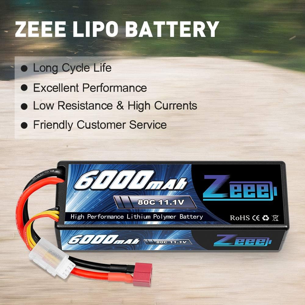 Zeee 3S Lipo Akku 11,1V 80C 6000mAh Hardcase Batterie mit T Stecker für RC Car RC Truck RC Auto Boot