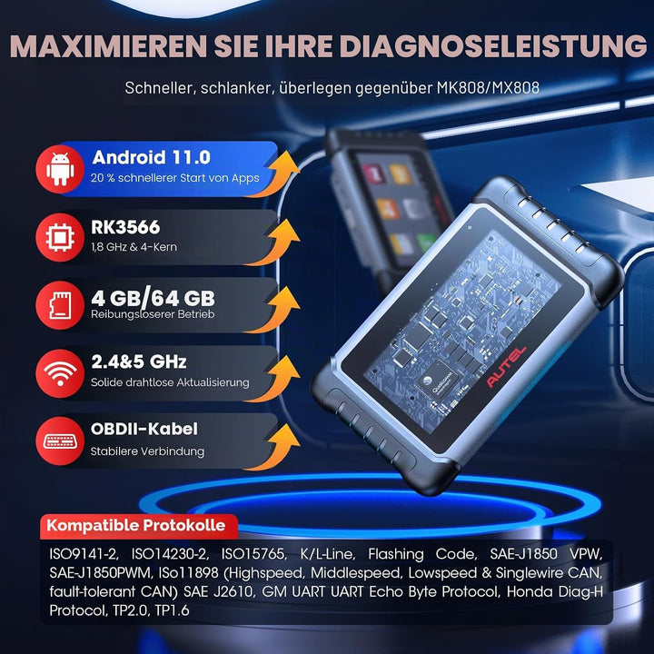 Autel MaxiCOM MK808S OBD2 Diagnosegerät Auto, 2026 Bidirektional als MX808S, MK808BT Pro, Funktion a