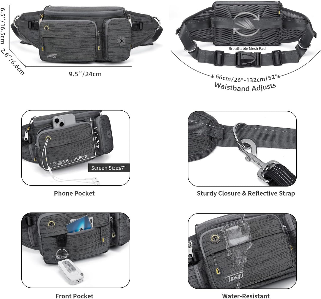TUDEQU Hand Free Dog Leash with Waist Pack DUNKELGRAU, DUNKELGRAU